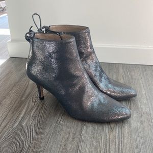 Stuart Weitzman Metallic Leather Charcoal Heel Booties